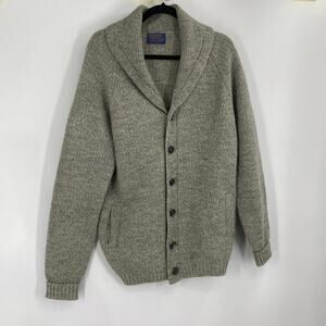 Pendleton Wool Gray Leather Button Country Cardigan Sweater Men’s XL Old Money